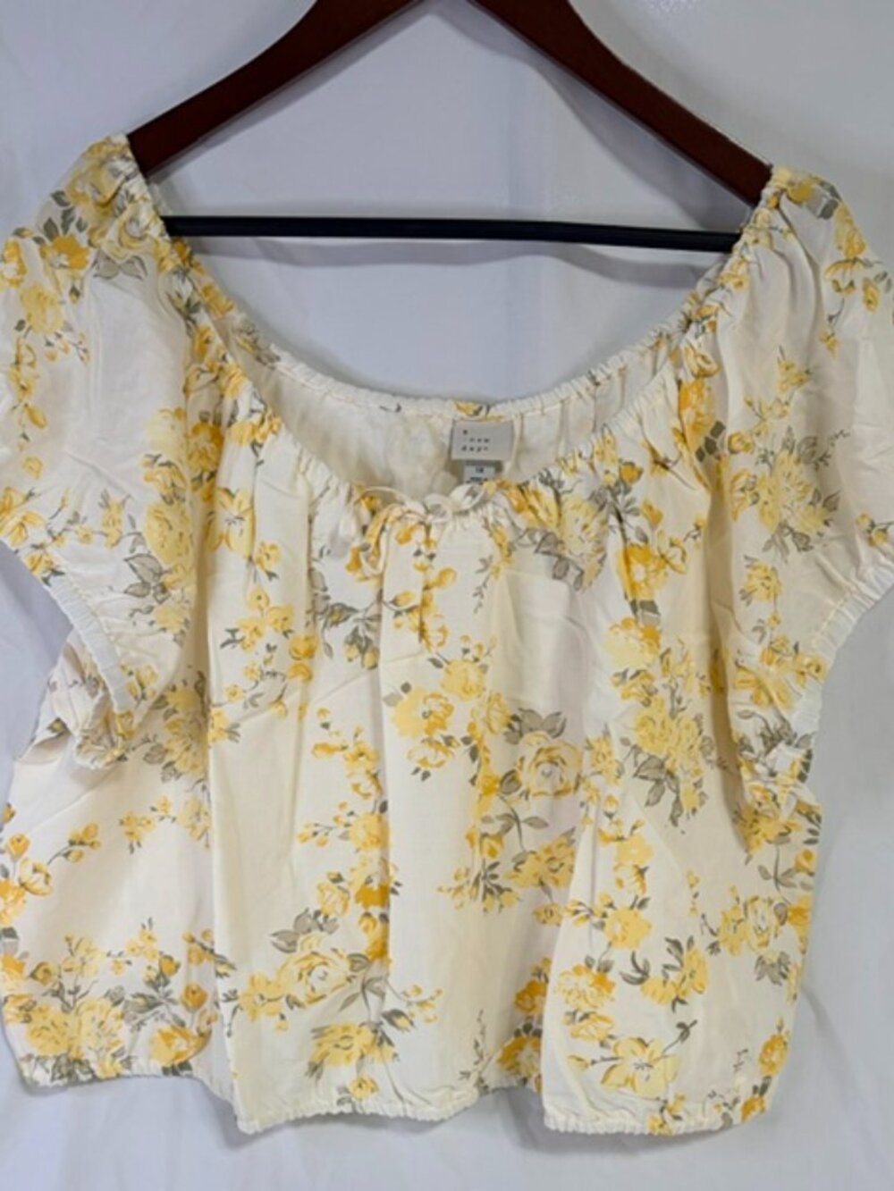 A New Day NWT Yellow Floral Puff Sleeve Keyhole Tie Top 1X